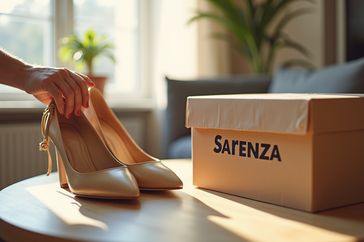Chaussures élégantes avec box Sarenza dans un salon lumineux