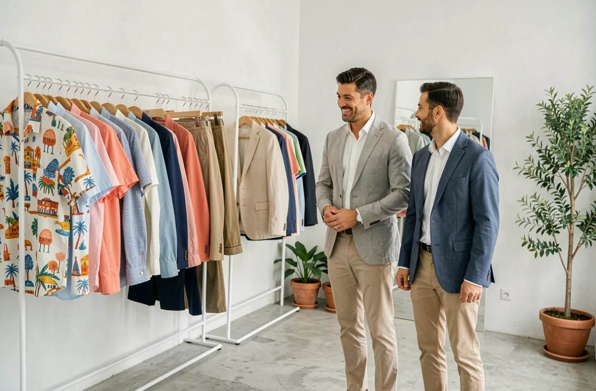 Boutique Complices de Flore à Marseille proposant du prêt-à-porter homme coloré dans un espace lumineux aux murs blancs
