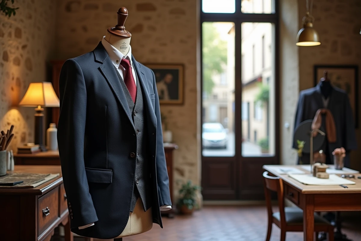 Costume sur mannequin ancien dans un atelier provençal lumineux