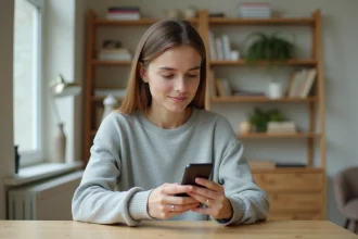 Femme utilisant l'application mobile Thebradery sur smartphone pour faire ses achats de mode