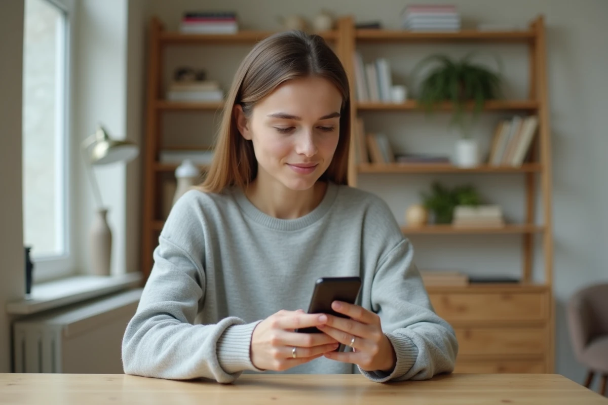 Femme utilisant l'application mobile Thebradery sur smartphone pour faire ses achats de mode