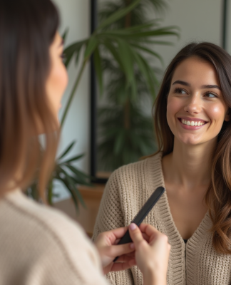 Femme souriante dans un salon de coiffure moderne