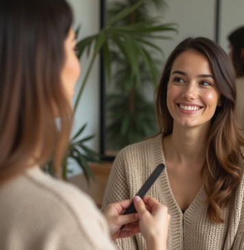 Trouver la coupe de cheveux parfaite : conseils et astuces pour choisir le bon style Femme souriante dans un salon de coiffure moderne