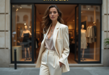 Zara : Devenir une marque de luxe ? Analyse et prédictions Femme élégante devant une boutique haut de gamme