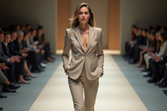 Modèle femme élégante dans un salon de mode sophistiqué