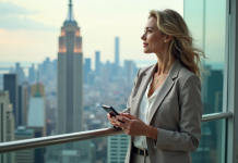 Star milliardaire : découvrez quelle célébrité a atteint le milliard ? Femme élégante sur un balcon de penthouse avec vue urbaine