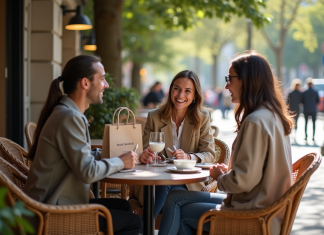 Marques préférées des Français : lesquelles dominent en France ? Groupe de trois adultes français discutant dans un café parisien