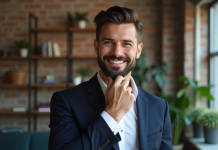 Barbe 2025 : conseils et tendances pour choisir la vôtre ! Homme élégant avec barbe moderne dans un loft urbain