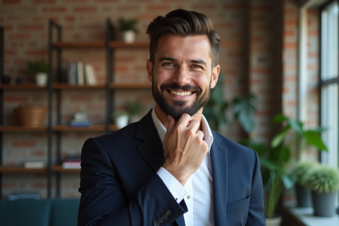 Homme élégant avec barbe moderne dans un loft urbain