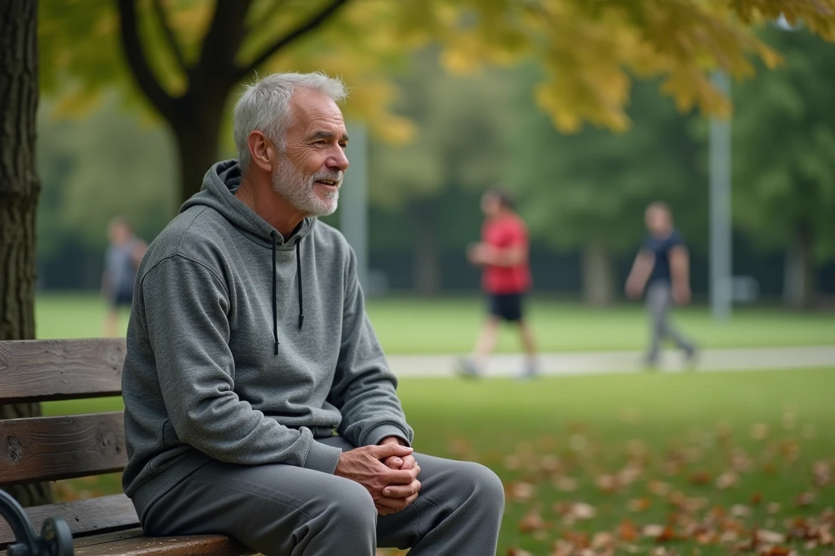 Homme m&eacute;ditant dans un parc urbain calme
