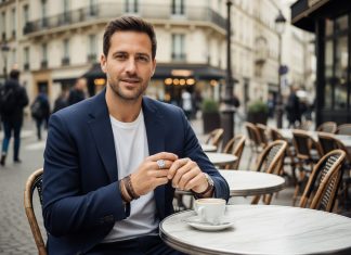 Bijoux masculins : les tendances à suivre cette saison Homme élégant en blazer à Paris pour l'article