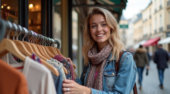 Jeune femme souriante dans une boutique parisienne