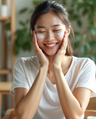 Jeune femme appliquant une creme naturelle sur le visage