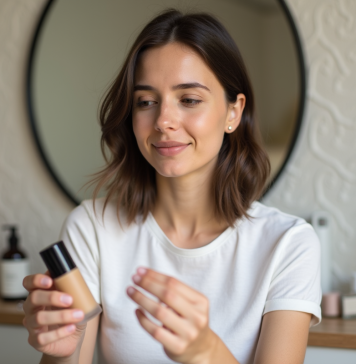 Maquillage : Composition et utilisation des produits, cruelty-free ? Jeune femme examine la liste d'ingrédients d'une fondation crueltyfree