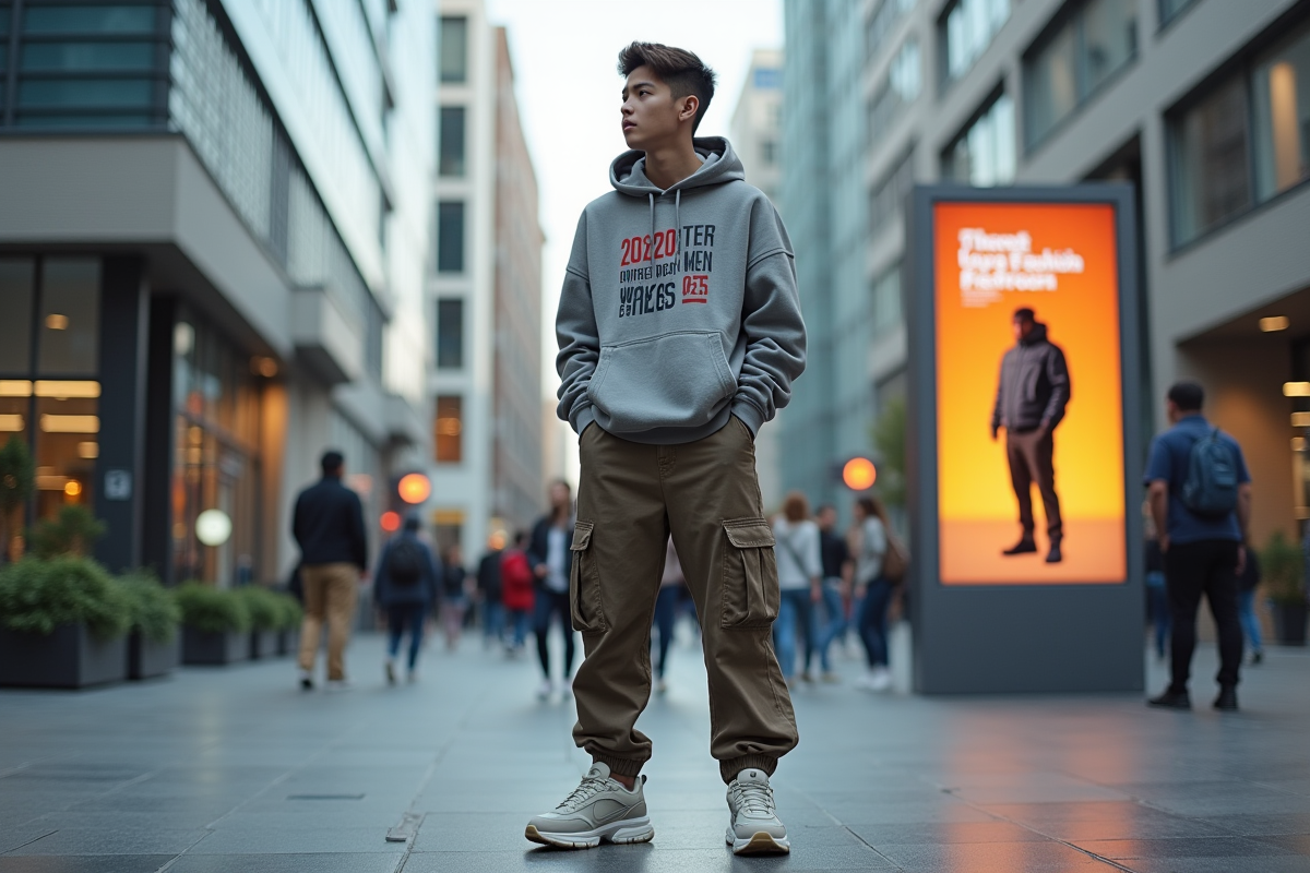 Jeune homme en vêtements décontractés dans la rue urbaine