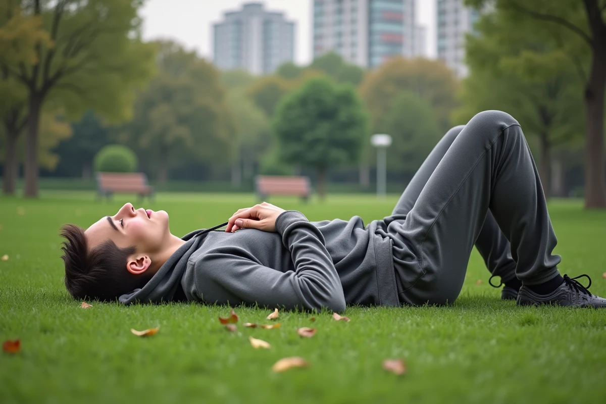 Jeune homme relaxant dans un parc urbain