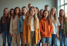Groupe de jeunes modèles dans un backstage lumineux