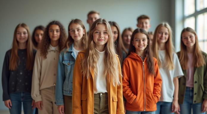 Groupe de jeunes modèles dans un backstage lumineux