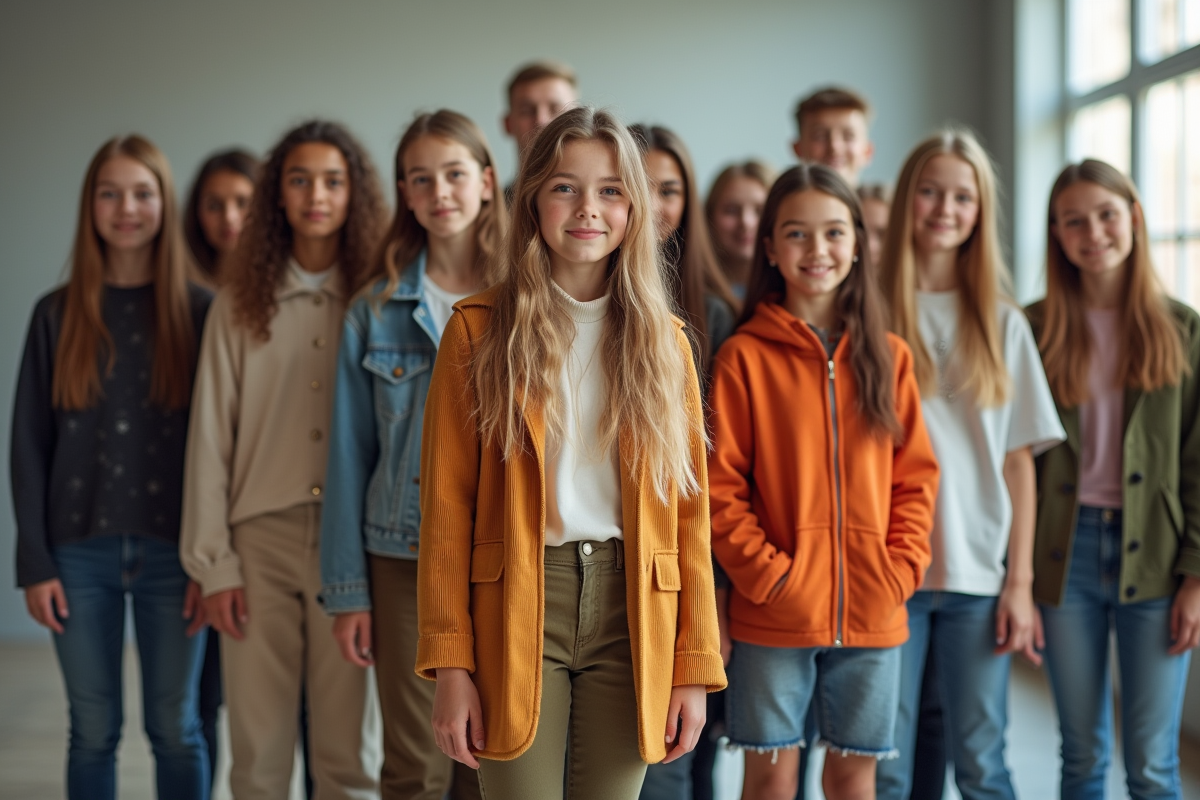 Groupe de jeunes modèles dans un backstage lumineux