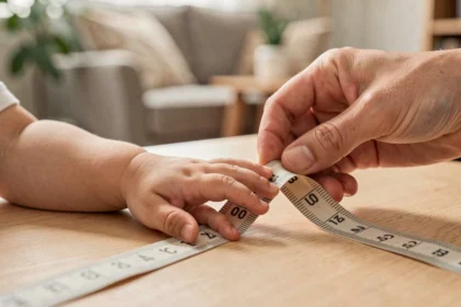 Main d'enfant mesurée avec un mètre ruban souple pour déterminer la taille de gants