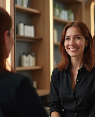 Femme souriante dans un salon de coiffure moderne